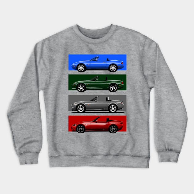 The four generations of the classic roadster convertible sports car in iconic colors Crewneck Sweatshirt by jaagdesign